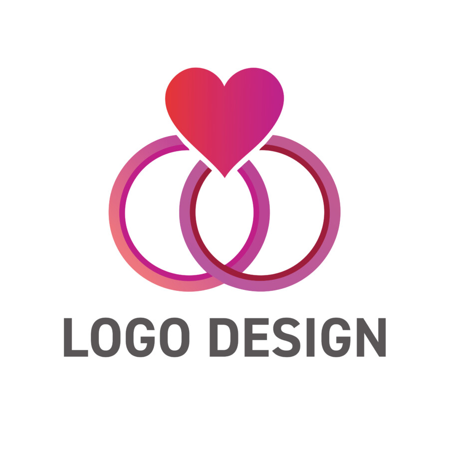 愛と絆を心で結ぶ、ハートとリングの優美なロゴデザイン