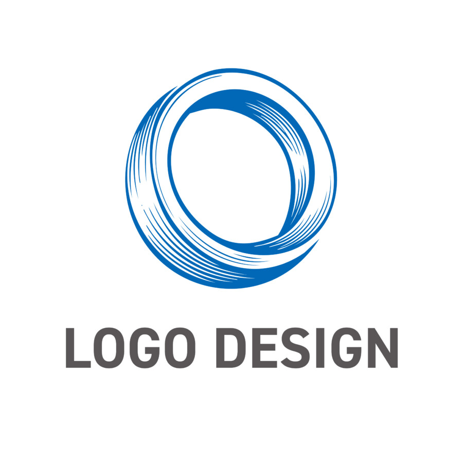 渦巻くエネルギーと革新を象徴する、青き円環のロゴデザイン