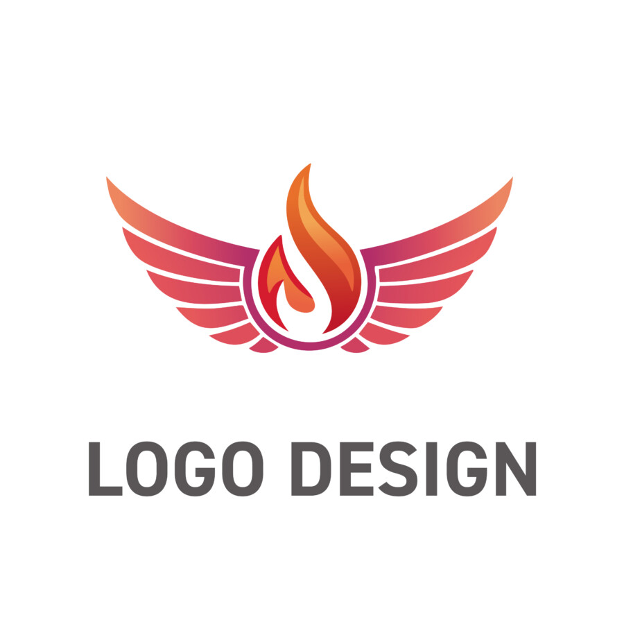 情熱の炎を抱き、希望へと飛翔する翼のロゴデザイン