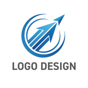 青き軌道が描く未来への飛翔、グローバルな成長を象徴するロゴデザイン