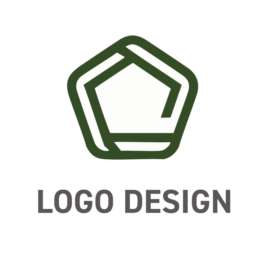 知性と構造美が融合する、信頼の青い五角形ロゴデザイン