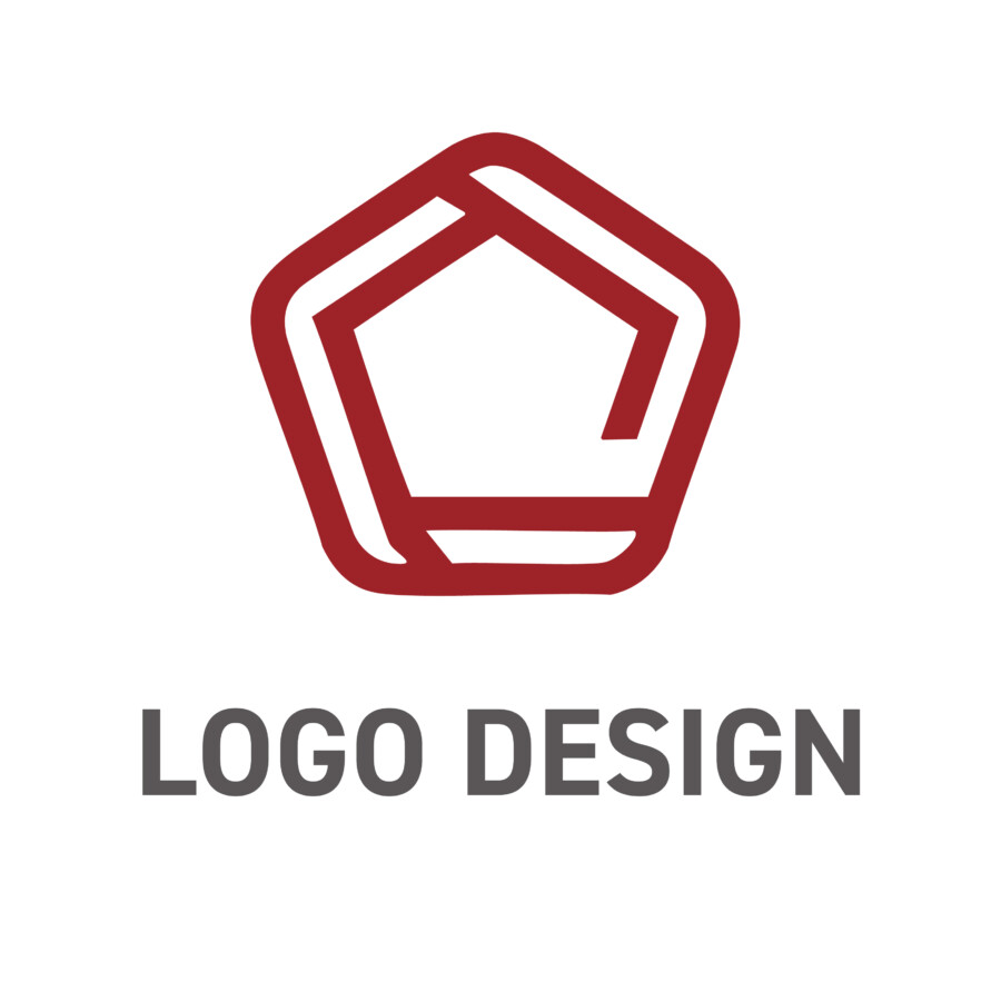 知性と構造美が融合する、信頼の青い五角形ロゴデザイン