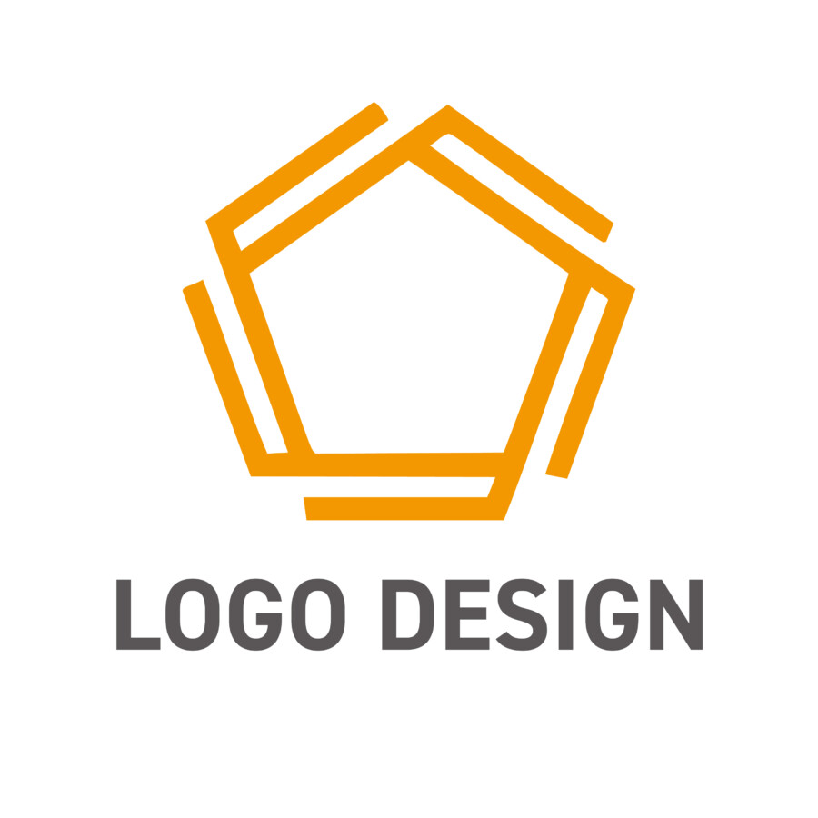 個々の力が集い未来を築く、構築的な青の五角形ロゴデザイン