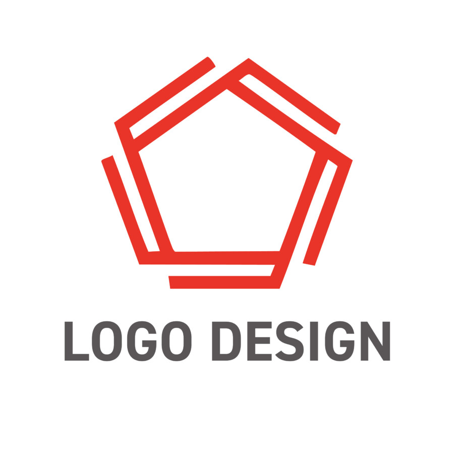 個々の力が集い未来を築く、構築的な青の五角形ロゴデザイン