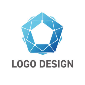 ネットワークが織りなす未来の結晶、多面体五角形ロゴデザイン