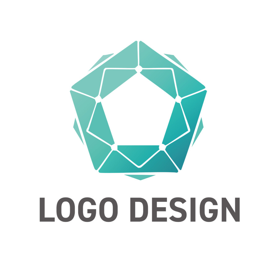ネットワークが織りなす未来の結晶、多面体五角形ロゴデザイン