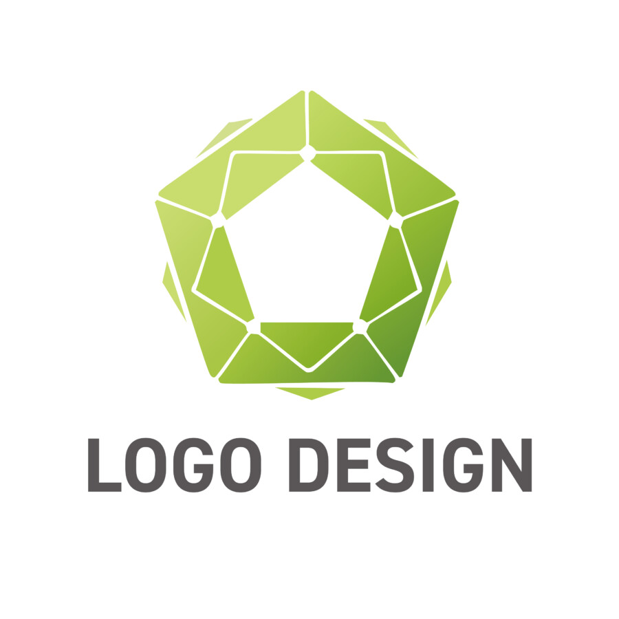 ネットワークが織りなす未来の結晶、多面体五角形ロゴデザイン