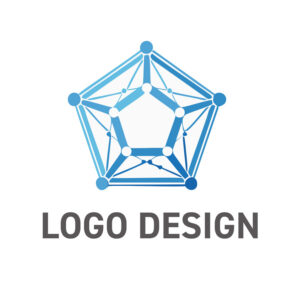 繋がりが未来を加速する、デジタルネットワーク五角形ロゴデザイン