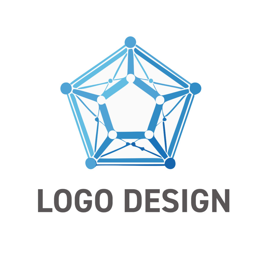繋がりが未来を加速する、デジタルネットワーク五角形ロゴデザイン