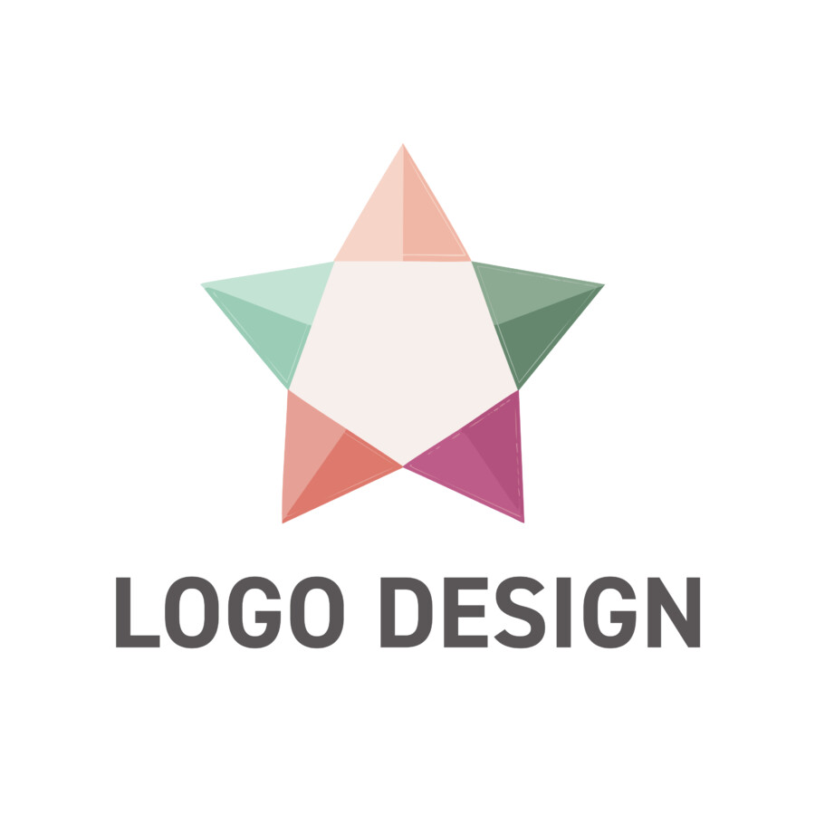 折り重なる色彩が美しい、五角形を抱く星のロゴデザイン