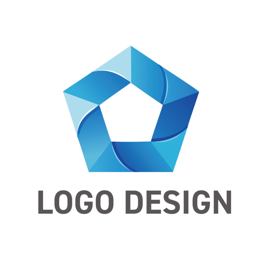 知性と躍動感が融合する、青き五角形のロゴデザイン