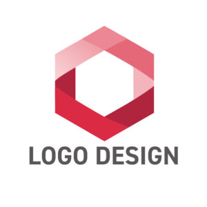 調和と洗練が織りなす、赤系の六角形モチーフのロゴデザイン