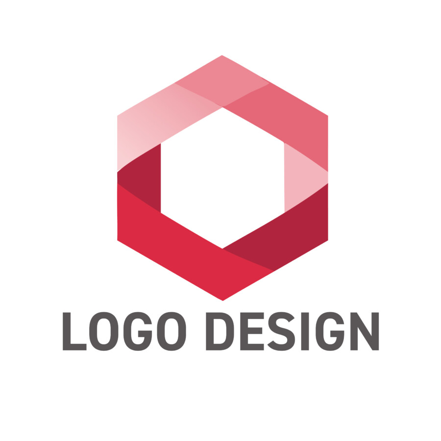 調和と洗練が織りなす、赤系の六角形モチーフのロゴデザイン