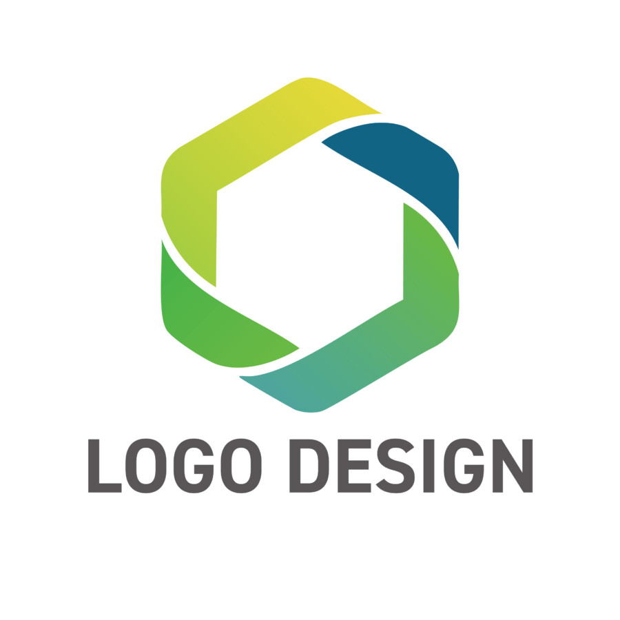 生命の息吹と創造性を宿す、緑と黄の六角形モチーフのロゴデザイン
