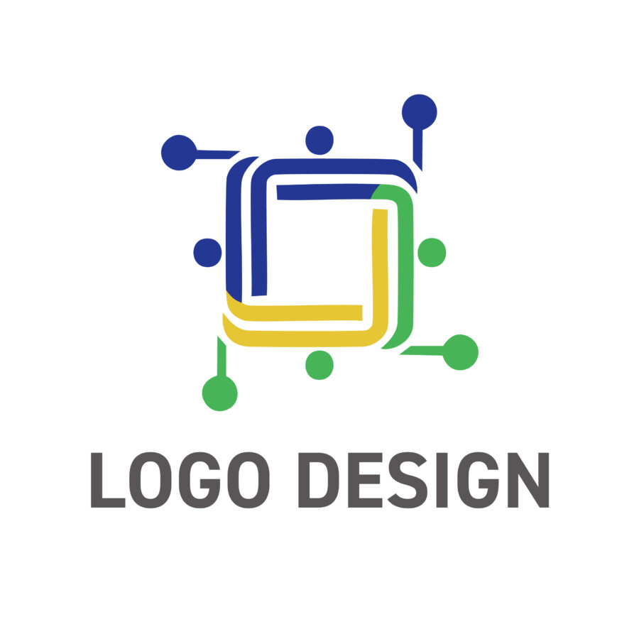 多様な繋がりを織りなす、ネットワーク・スクエア・ロゴデザイン