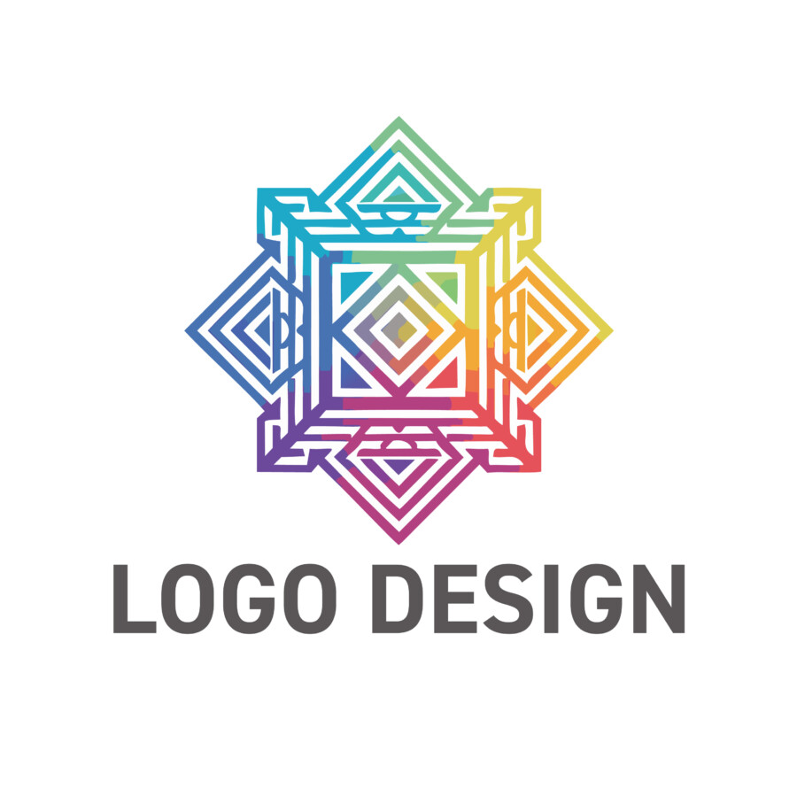 無限の色彩が躍る、華やかなシンメトリック・スクエアロゴデザイン