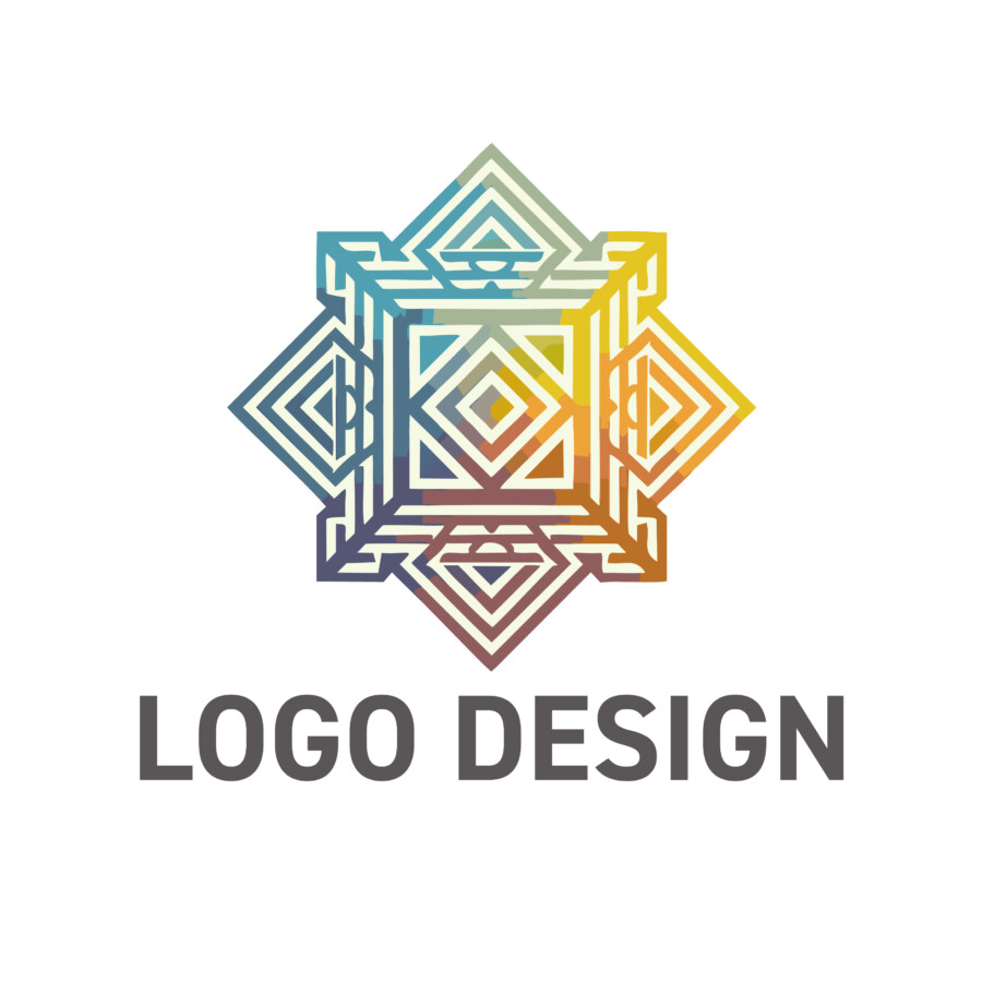 無限の色彩が躍る、華やかなシンメトリック・スクエアロゴデザイン