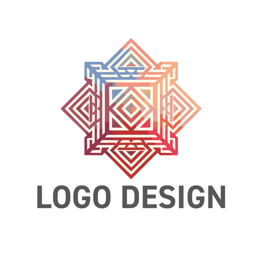 無限の色彩が躍る、華やかなシンメトリック・スクエアロゴデザイン