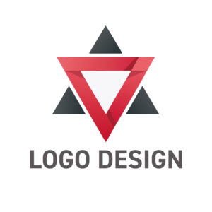 二つの力が調和し未来を創る、赤とグレーのヘキサグラムロゴデザイン