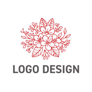 感謝と喜びを束ねて贈る、親しみやすい赤のフローラルラインアートロゴデザイン