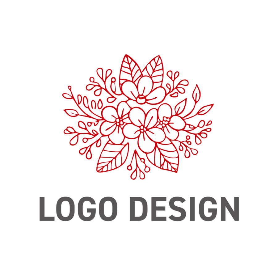 感謝と喜びを束ねて贈る、親しみやすい赤のフローラルラインアートロゴデザイン