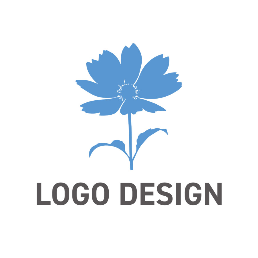 誠実な青が映す一輪の希望、清らかさと信頼を紡ぐフラワーロゴデザイン
