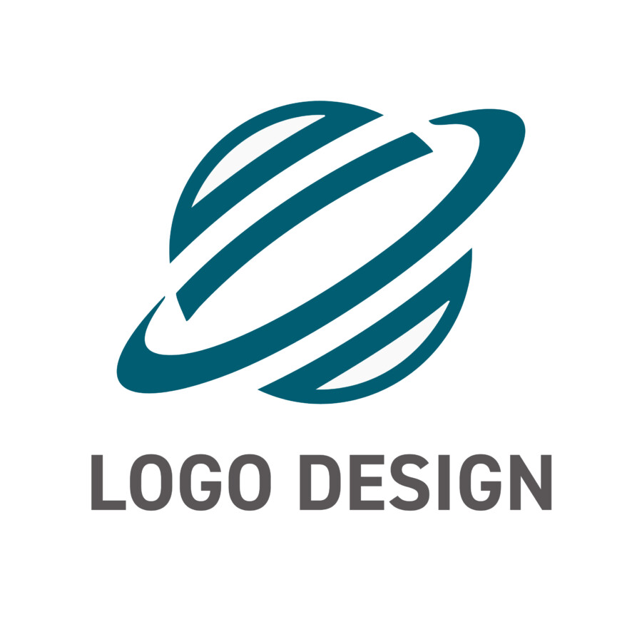 グローバルな繋がりと躍動感を象徴する、洗練された惑星モチーフのロゴデザイン