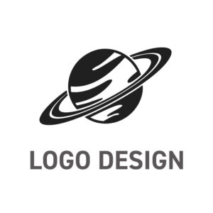 普遍的な魅力と威厳を放つ、黒い惑星のシルエットロゴデザイン