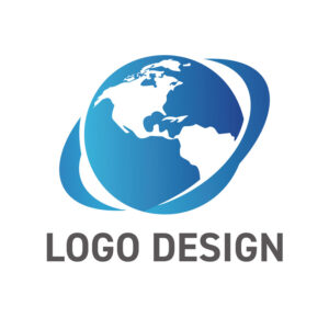 衛星軌道のように世界を繋ぐ、先進的な地球儀ロゴデザイン