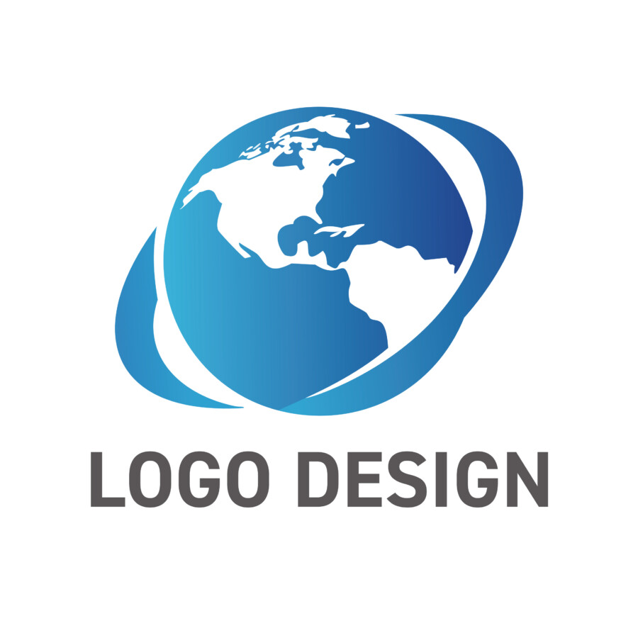 衛星軌道のように世界を繋ぐ、先進的な地球儀ロゴデザイン
