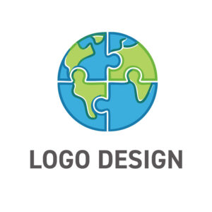 世界を繋ぐピースとなる、協力と調和のパズル地球儀ロゴデザイン