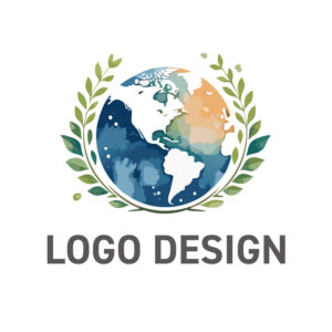 地球への敬愛と栄誉をまとう、水彩タッチの月桂冠ロゴデザイン