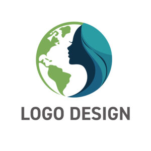 地球を包む母性、世界と調和する女性の横顔ロゴデザイン