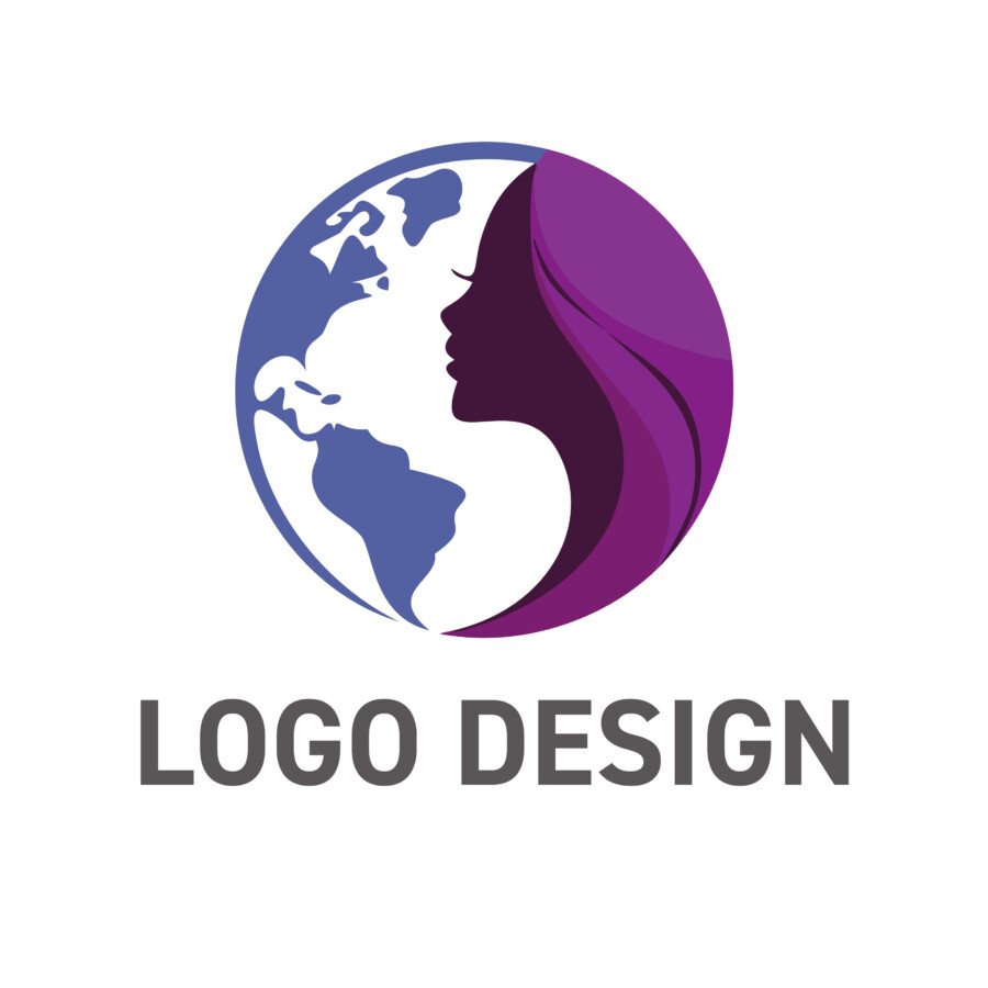 地球を包む母性、世界と調和する女性の横顔ロゴデザイン