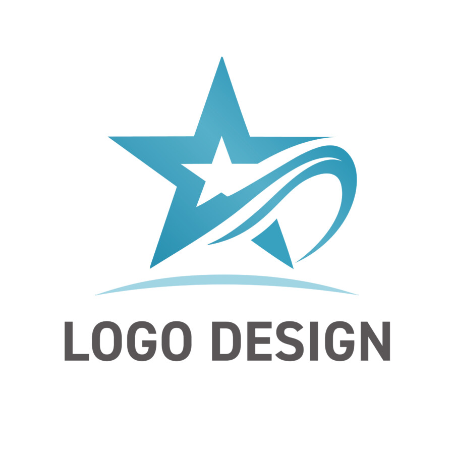 穏やかな発展を象徴する、洗練されたブルーウェーブの星のロゴデザイン
