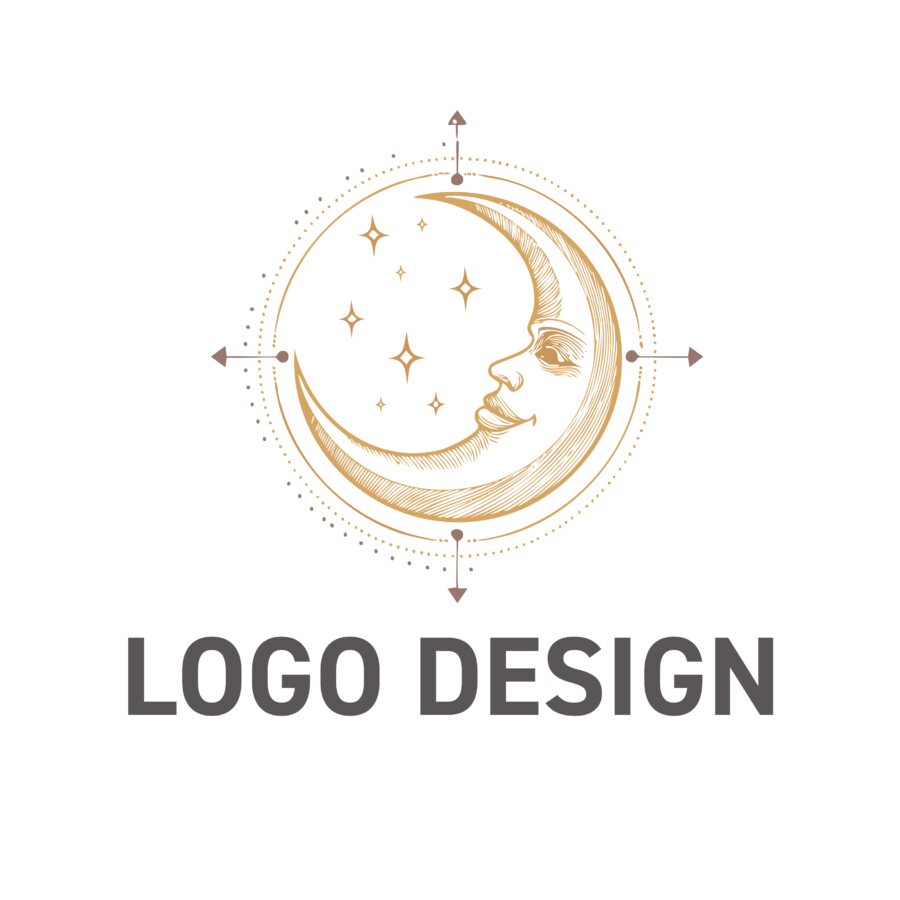 古の知恵と神秘の輝きを宿す、月と星の導きロゴデザイン