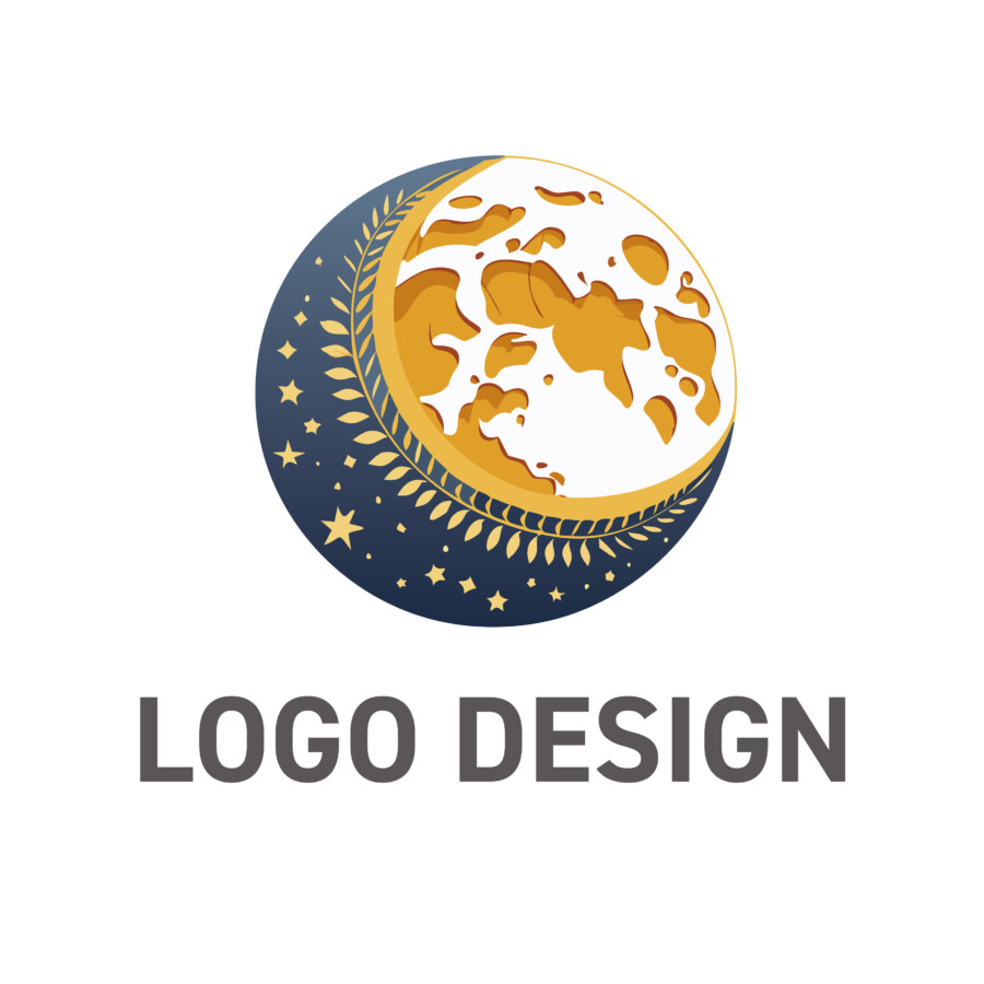 夜空の神秘と生命の輝きを映す、月と植物のロゴデザイン