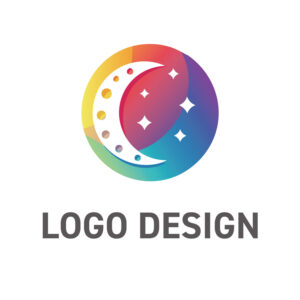 夢見る色彩が広がる、ポップでクリエイティブな月のロゴデザイン