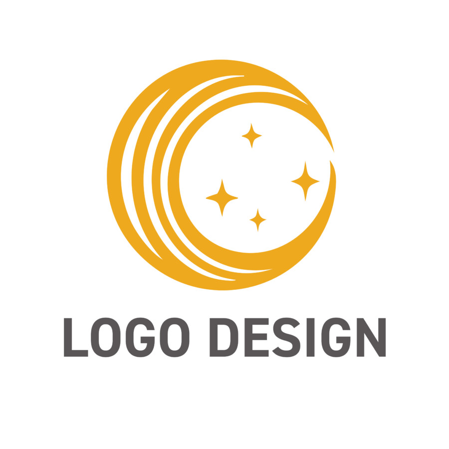 未来を照らし、成功へと導く、月と星のダイナミックロゴデザイン