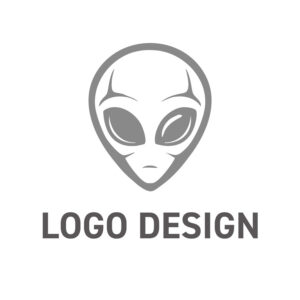未知との遭遇を予感させる、ミステリアスな宇宙人モチーフのロゴデザイン