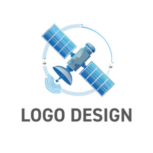 広大な宇宙から情報を繋ぐ、人工衛星モチーフのロゴデザイン