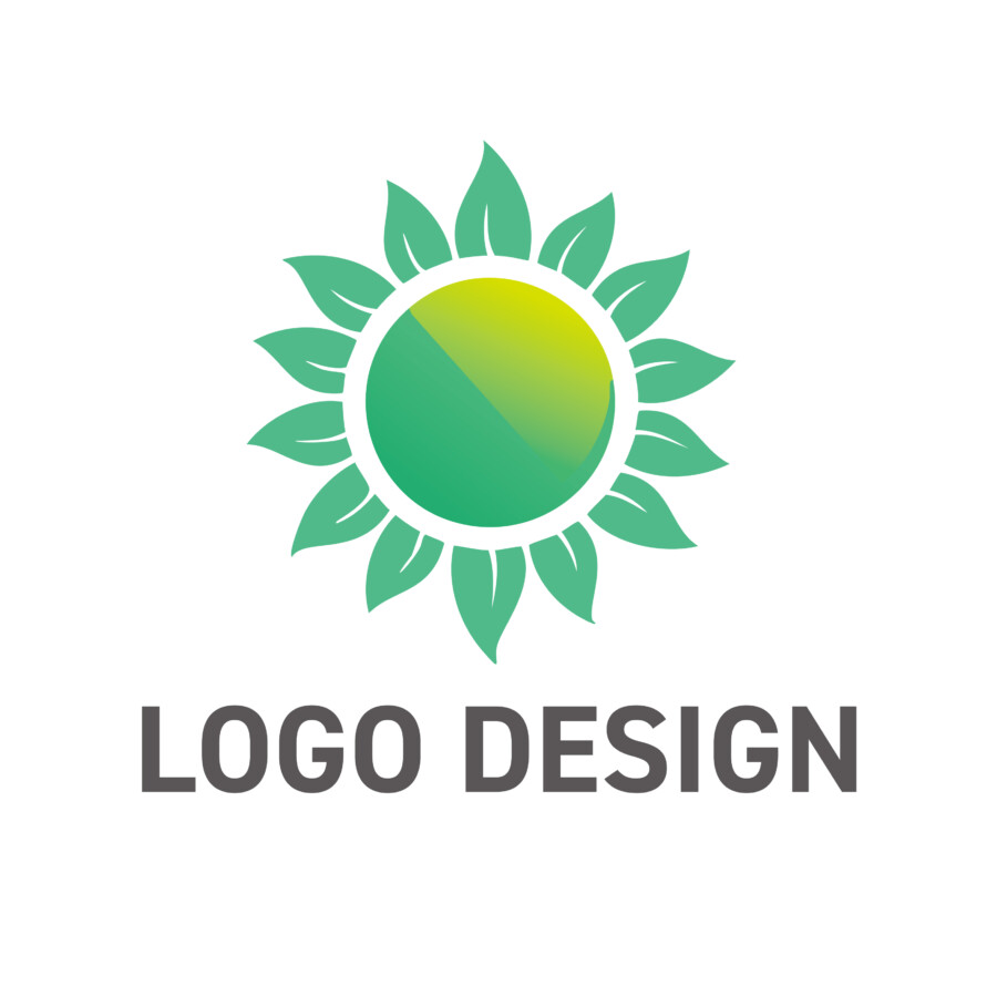 自然の息吹と成長のエネルギーを感じさせる、緑豊かな太陽モチーフのロゴデザイン