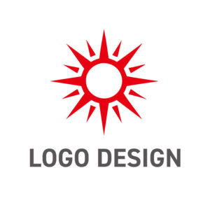 情熱の赤が目を引く、ダイナミックな太陽モチーフのロゴデザイン