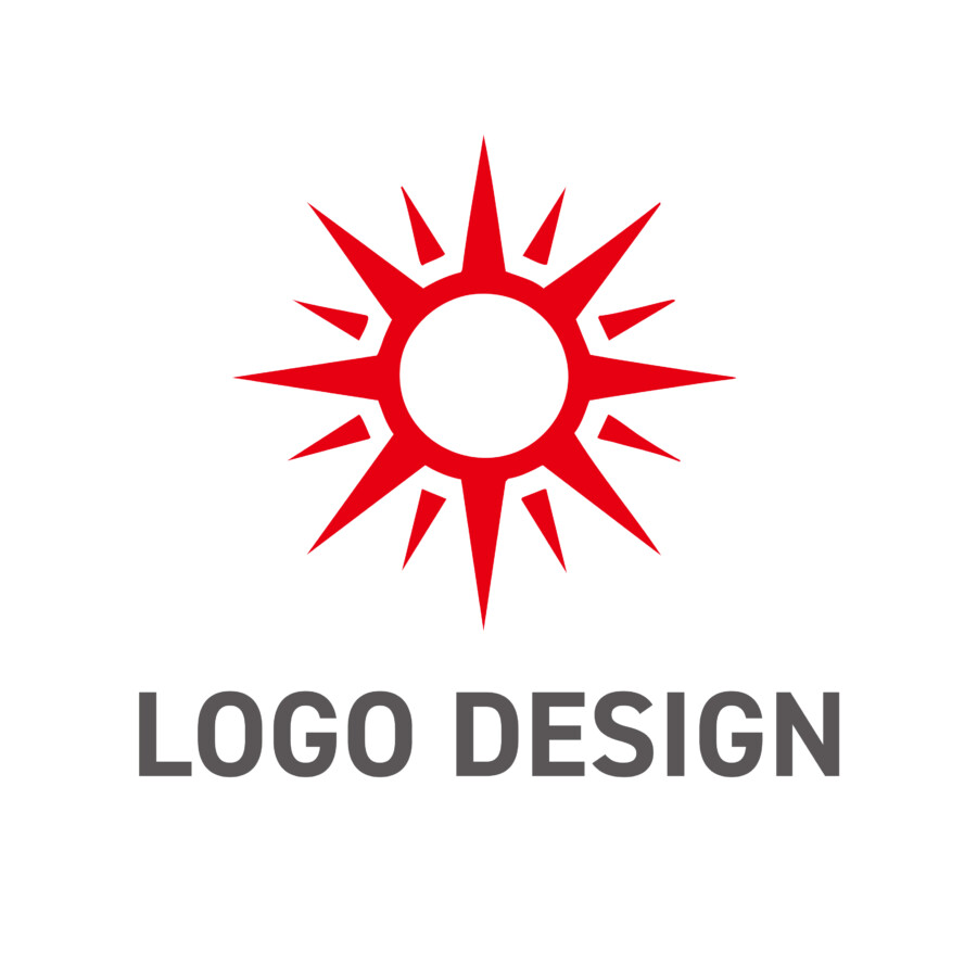 情熱の赤が目を引く、ダイナミックな太陽モチーフのロゴデザイン