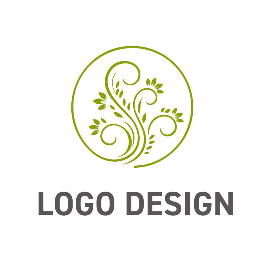 伸びやかな生命力と調和を感じさせる、ボタニカルな円形ロゴデザイン