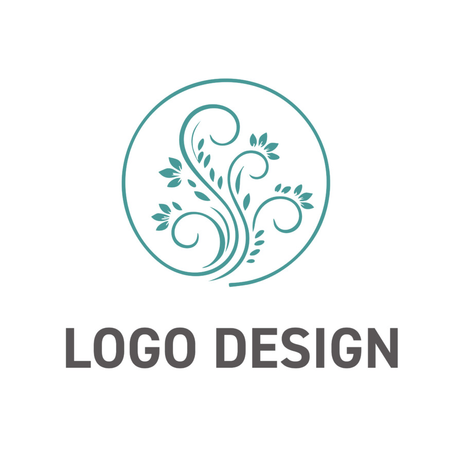 伸びやかな生命力と調和を感じさせる、ボタニカルな円形ロゴデザイン