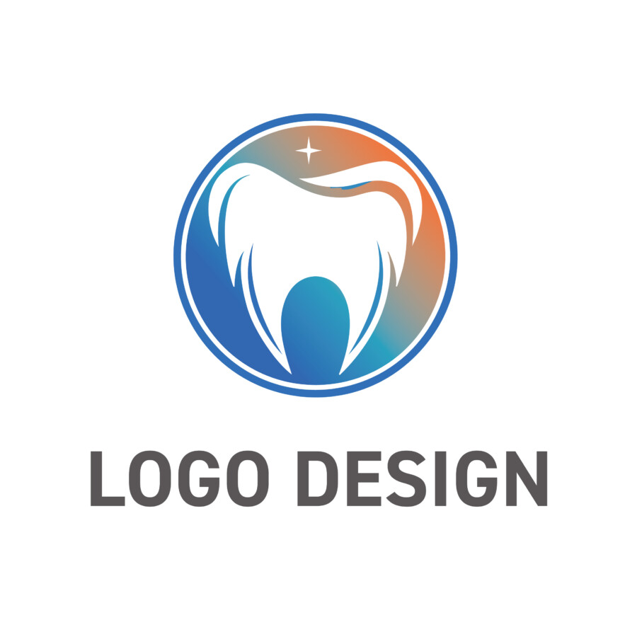 清潔感と信頼の輝きを円で包み込む、先進的な歯のロゴデザイン