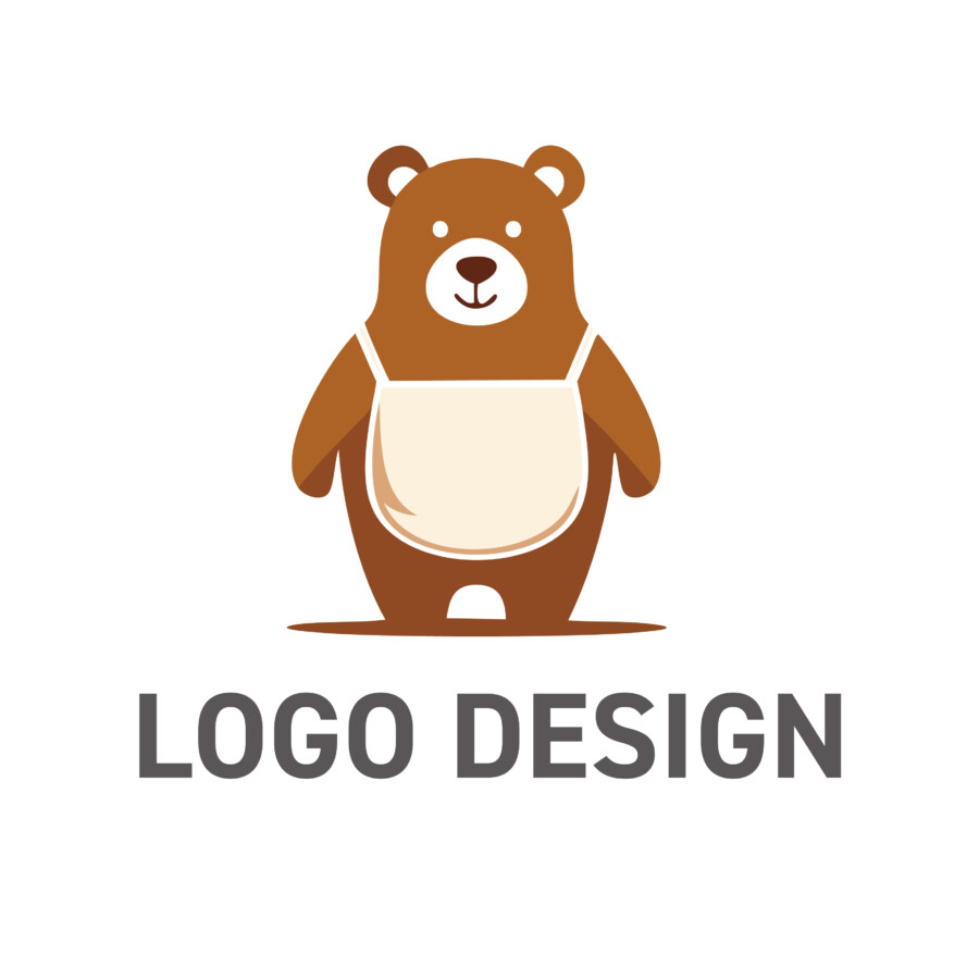 手作りの温もりと誠実な姿勢を伝える、エプロン姿の熊のロゴデザイン