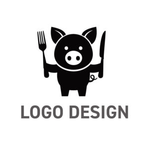 食事の楽しさをストレートに伝える、豚のシンボルロゴデザイン