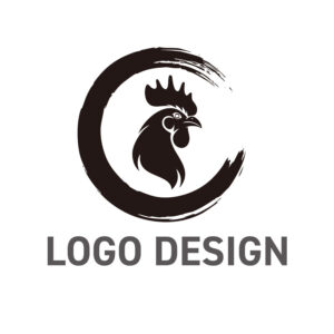 素材への自信を雄弁に語る、鶏と筆文字風のロゴデザイン